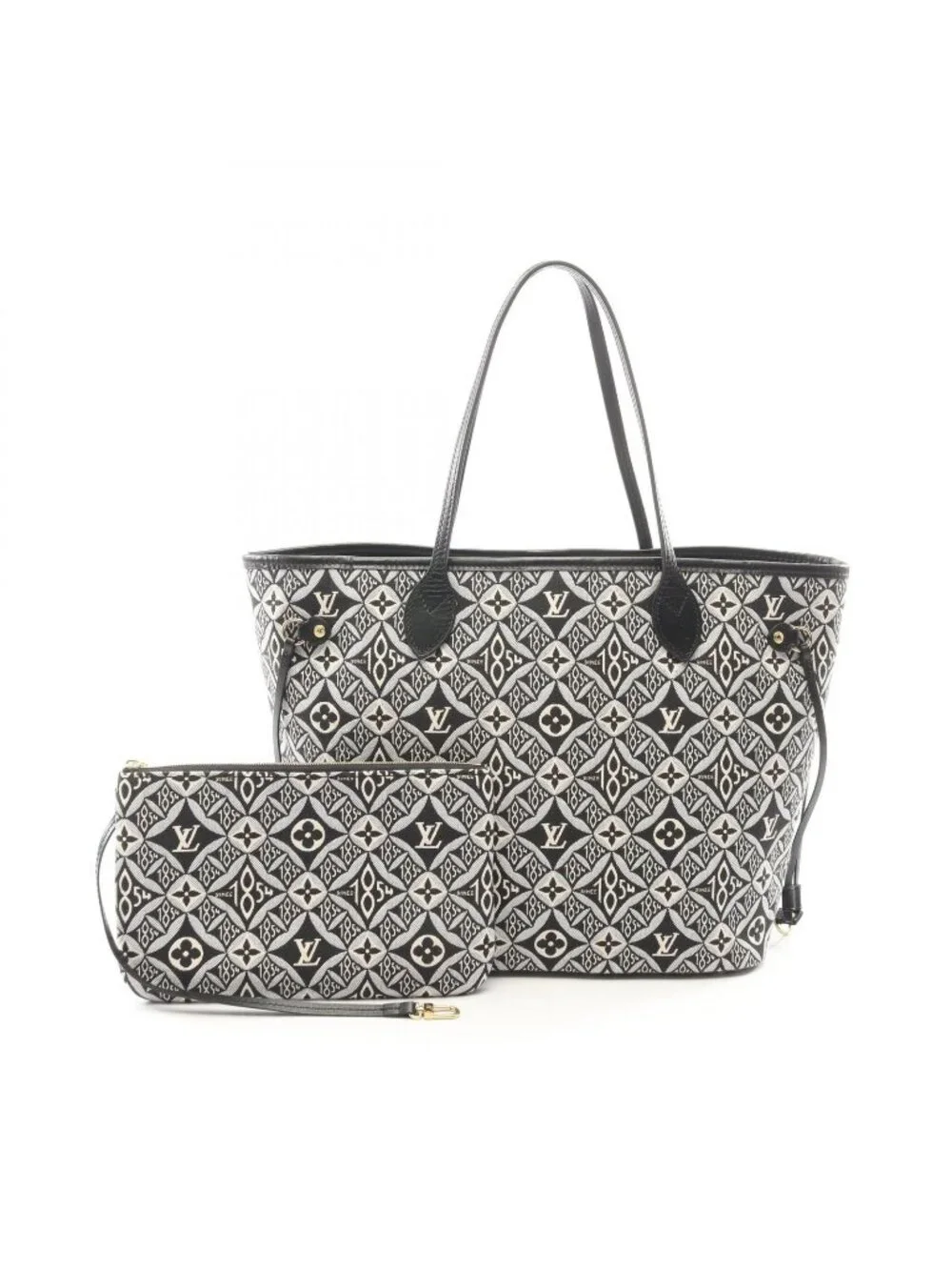 Louis Vuitton Tote Neverfull MM Monogram Jacquard Noir Canvas Leather